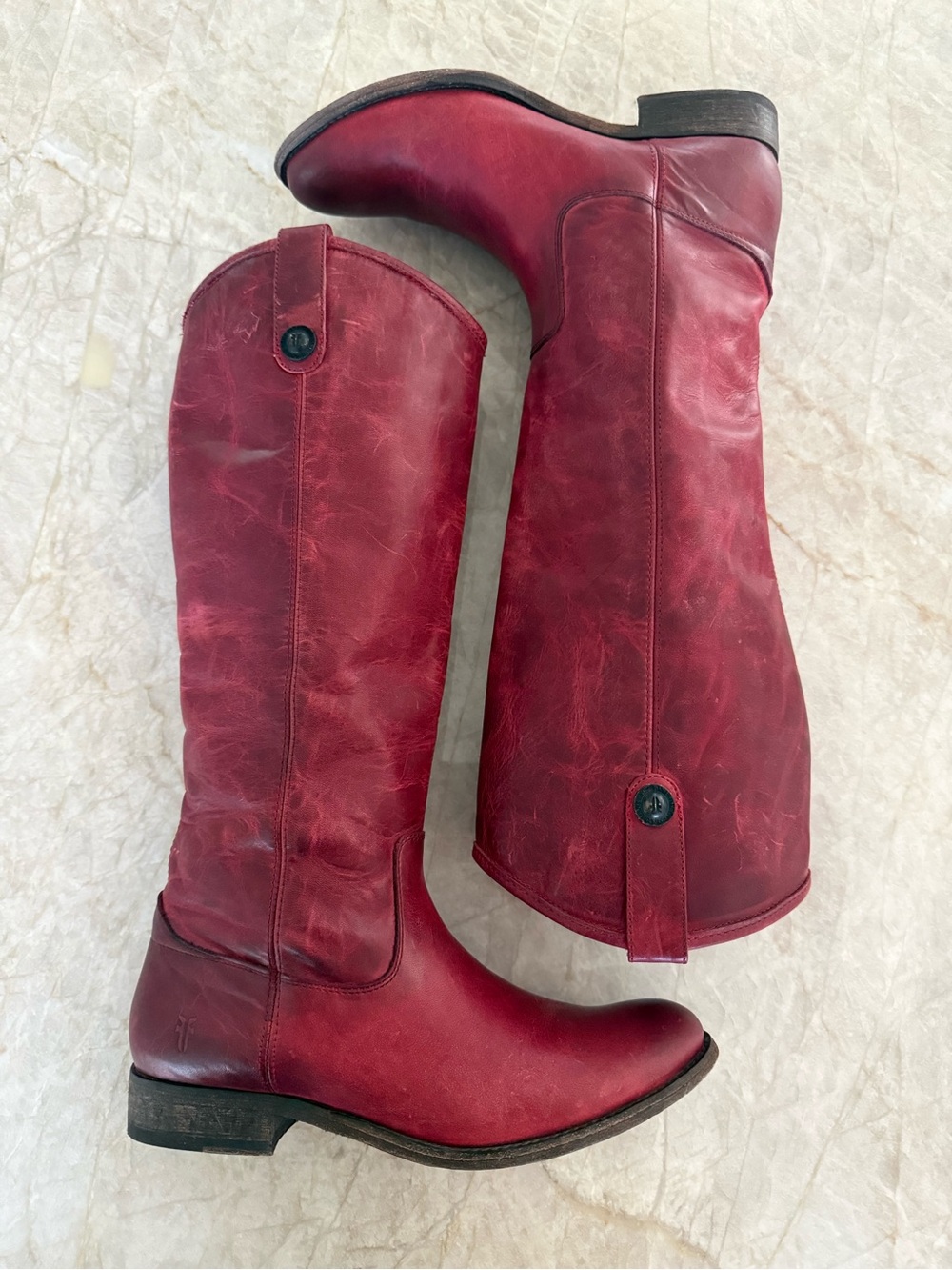 Frye Women's Tall Distressed Red Melissa Button Boots